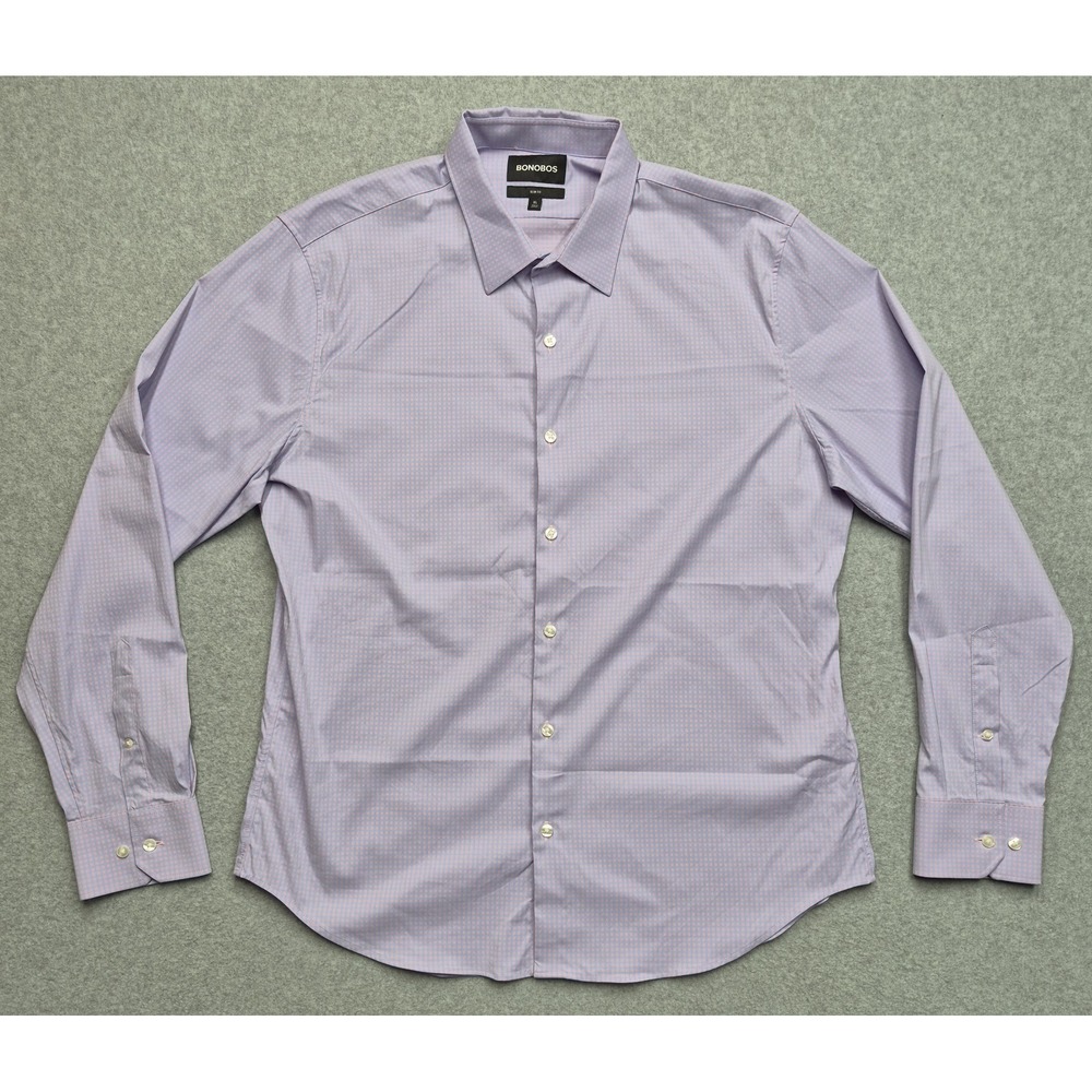 Bonobos Shirt Mens XL Purple Slim Fit Long Sleeve Nylon Spandex Plaid Button Up